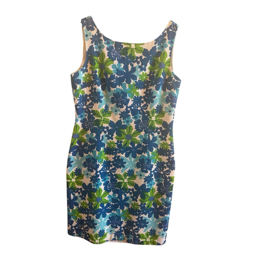 Talbots Classic Seersucker Blue Green Floral Woman's Sz 12‎  Sleeveless Dress